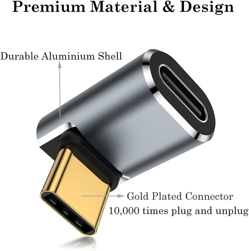 AuviPal محول USB C بزاوية 90 درجة (عبوة 2)، زاوية ليمين ويسار شكل L موصل USB نوع C ذكر إلى أنثى لجهاز Steam Deck، ROG Ally، MacBook، جهاز لوحي، هاتف والمزيد - رمادي فضائي - Image 5